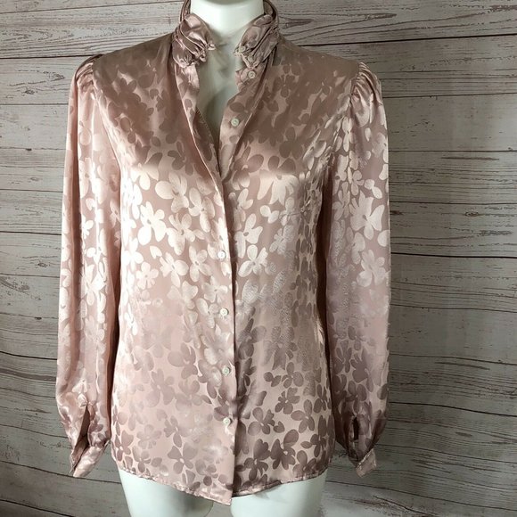 Elliot Andrews Women's Pale Pink Polyester Blouse Size 8 Long sleeve Button up - Picture 2 of 9